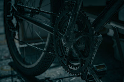 Close-up of rusty bicycle wheel