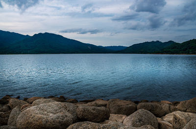 Scenic view of lake against sky