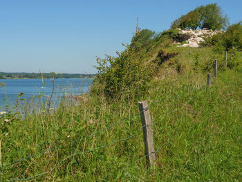 Scenic view of sea against clear sky