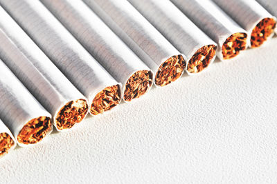 High angle view of cigarette on table