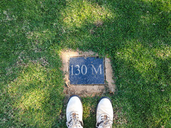 Low section of person standing on grass