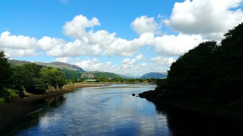 Panoramic view of river amidst trees against sky