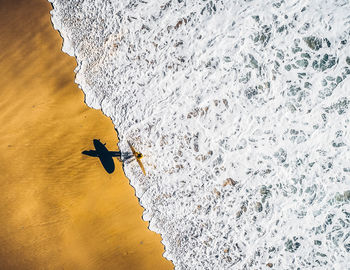 High angle view of person standing at sea shore