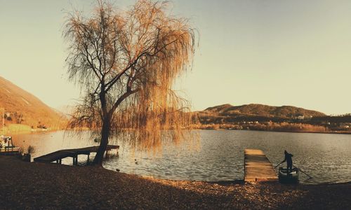 Scenic view of lake against clear sky