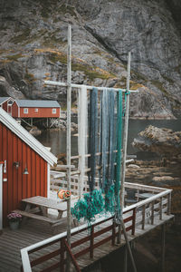 Fishing net hanging on wood