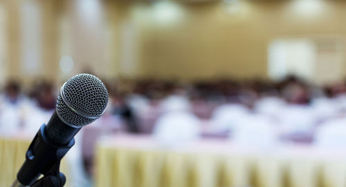 Close-up of microphone in conference