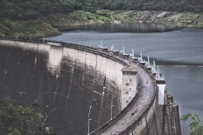 High angle view of dam by river