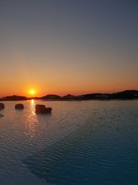 Scenic view of sea against clear sky during sunset