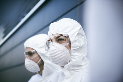 Portrait of white man wearing mask