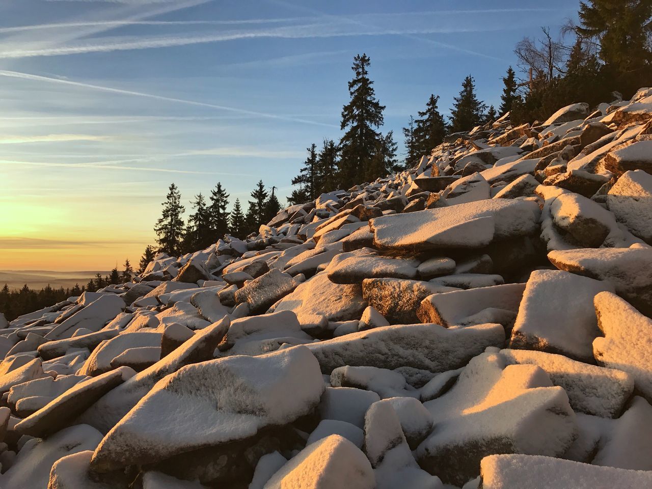 snow, beauty in nature, sunset, sunlight, winter, outdoors, scenics, tree, nature, cold temperature, landscape, sky, no people, day