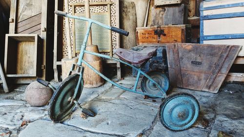 Old rusty wheel in abandoned building