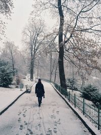 People walking on snow covered landscape