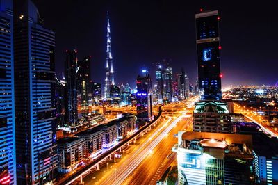 Illuminated cityscape at night