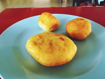 High angle view of fruits in plate