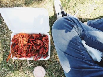 Close-up of seafood served outdoors