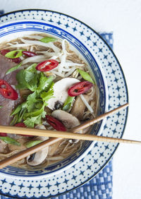 High angle view of food in bowl on table