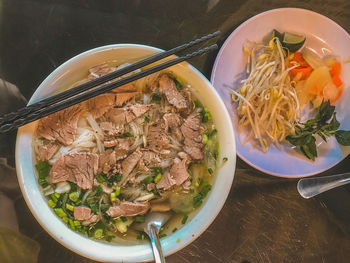 High angle view of meal served in bowl