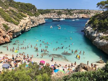 High angle view of people on beach