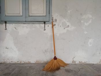 Wooden door on wall of building