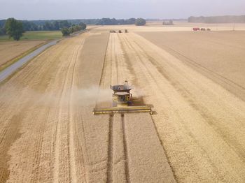 High angle view of tractor on field