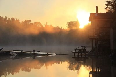 Reflection of trees in calm lake