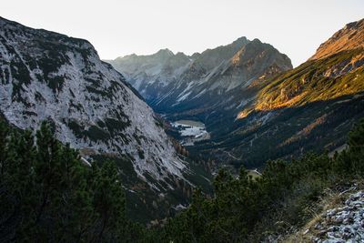 Scenic view of mountains against clear sky