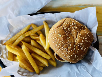 Close-up of burger on plate