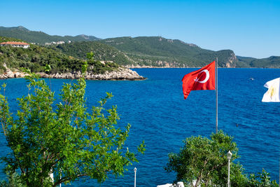 Scenic view of sea against blue sky