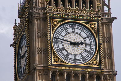 Low angle view of big ben clock face, westminster, london, united kingdom.