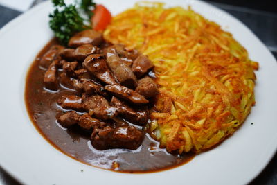 High angle view of meal served in plate