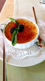 High angle view of dessert in plate on table