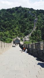 High angle view of people by great wall of china
