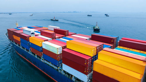 High angle view of ship in sea