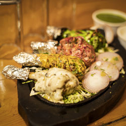 High angle view of food on table