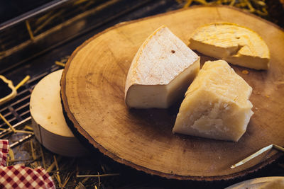 High angle view of bread in plate on table