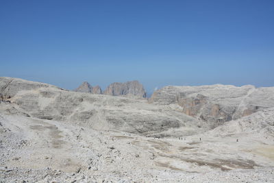 Scenic view of desert against clear blue sky