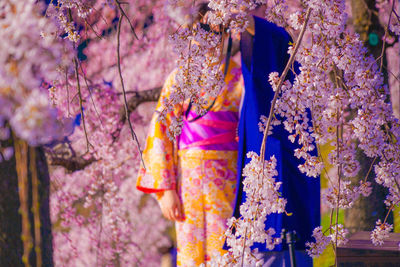 Rear view of woman standing in traditional clothing