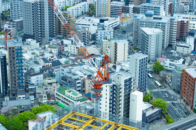 High angle view of buildings in city