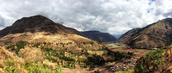 Panoramic view of landscape and mountains against sky