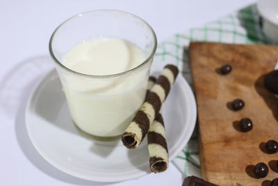 High angle view of drink on table