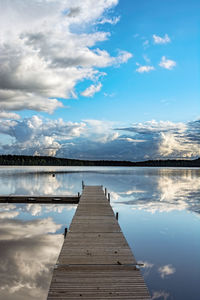 Pier over lake against sky