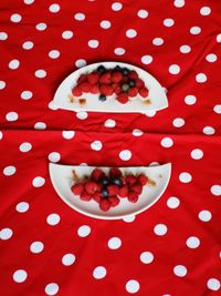 High angle view of strawberry on table