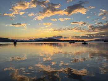 Reflection of clouds in water at sunset