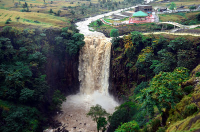 High angle view of waterfall