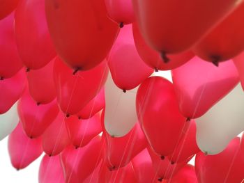 Low angle view of red balloons