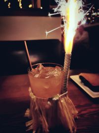 Close-up of beer in glass on table