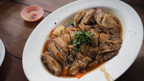 High angle view of meal served in plate