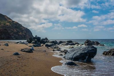 Scenic view of sea against cloudy sky