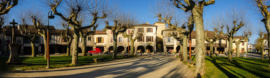 View of street and buildings against sky