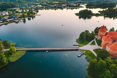 High angle view of swimming pool by lake